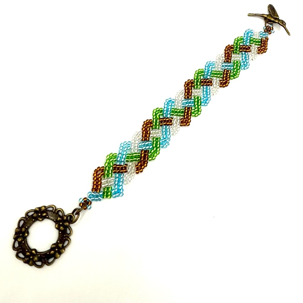HAND CRAFTED Celtic Knot Beaded Bracelet Earth Tones - Picture 5 of 9